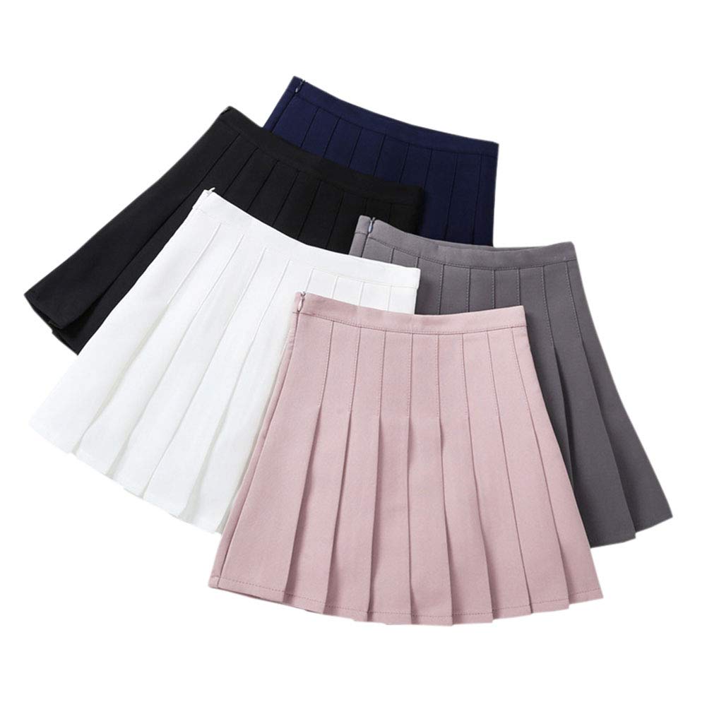 DCUTERQ Filles Enfants De Base Taille Haute Plaine Plissée Jupe École Étudiants Uniforme A-Ligne Mini De Danse Scooters Robe Gris 11-12 Ans