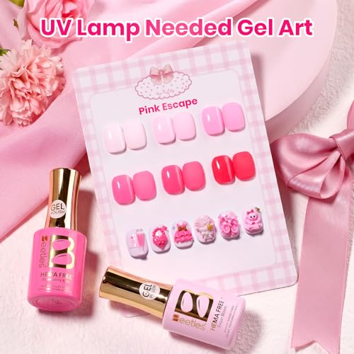 Image of Beetles Pink Gel Polish Set - Pinks Escape 15ML /0.51Fl Oz, 6 Colors Hema Free Pink Gel Nail Polish Set, Same Color Same Bottle, Valentines Nails, Long Lasting Soak Off UV LED Nail Lamp Gifts for Her