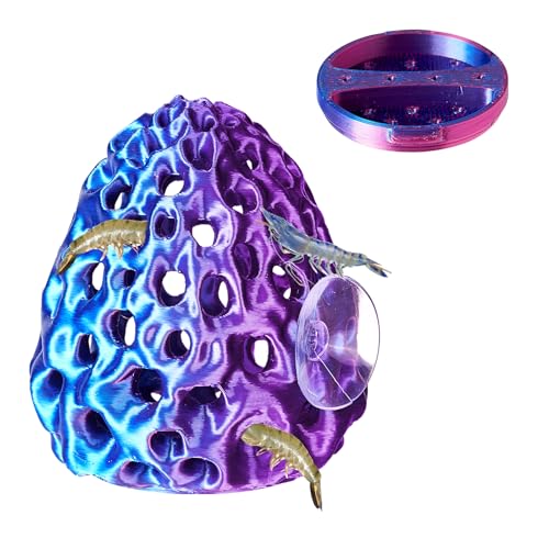 Image of Shrimp Dome Hide, Shrimp Hides for Aquarium, Betta Fish Hideout with Suction Cup, Betta Habitat Tank Ornament Accessories, Aquarium Decor for Small Fish Guppy Hiding Resting (Lid Blue Red)