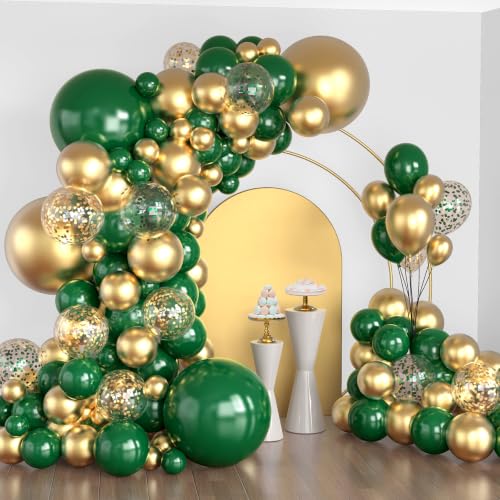 Image of Lukiituke Green and Gold Balloon Arch Kit, 124Pcs Green Balloons | 4 Size for Birthday, St.Patrick's Day, Graduation, Jungle Party Decorations