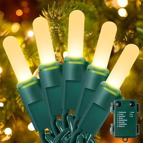 YOUNGAR Green Wire Christmas Lights,50LED Battery/USB Operated String Light,Twinkle Lights with Timer Memory Waterproof Outdoor with 8 Modes for Tree, Yard, Garden, Patio Decor