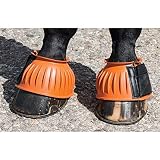 Dura-Tech Ribbed Rubber Double Lock Bell Horse Boots | Large Orange | Protect Against Hoof Impact &