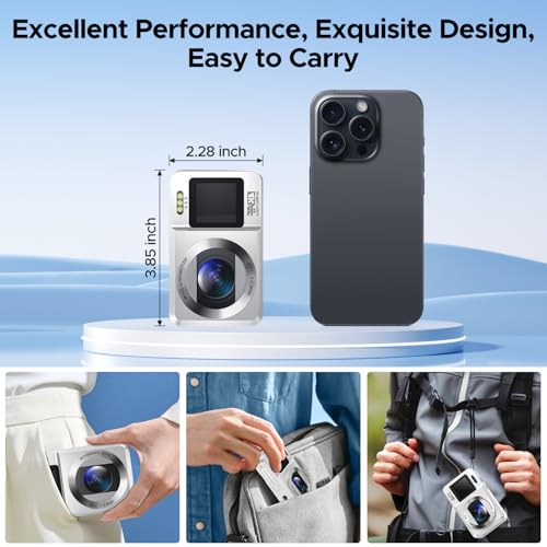 CAMWORLD 4K Digital Camera, 64MP 18X Point and Shoot Digital Cameras with 32G SD Card for Party YouTube Vlogging Portable Compact Travel Camera for Kids Student Teens Adult Beginner(White) - Thumbnail 5