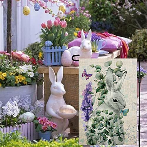 Qinqingo Easter Garden Flag Lavender Rabbit Bunny Vertical Double Sided Burlap 12.5 X 18 Inch  Butterfly Spring Flower Summer Holiday Farmhouse Decor Yard Outdoor Decorations (Lavender Rabbit) #TOP5