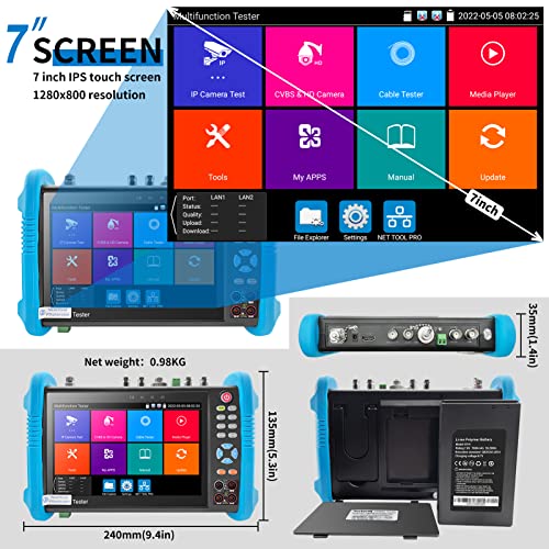 Rsrteng Ipc-9800Movtadhs Plus+ Full Features Cctv Camera Tester 7-Inch Ips Touch Screen Monitor Cctv Tester With Hd-Tvi Hd-Cvi Ahd Sdi Ip Camera Support Dmm Opm Vfl Tdr Features Poe 4K H.265 Hdmi #TOP7