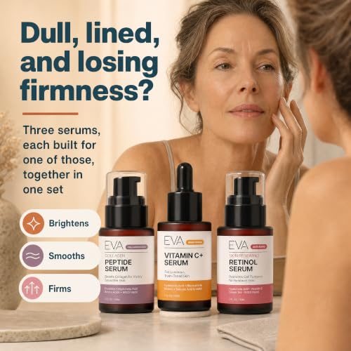 9 Best OTC Treatments for Deep Wrinkles Without Botox: A 2026 Guide 16 Eva Naturals Trifecta Face Serum Set – Retinol, Vitamin C & Peptides with Hyaluronic Acid & Niacinamide – Anti-Aging Skincare Bundle for Women – Collagen Boosting, Wrinkle & Spot Treatment