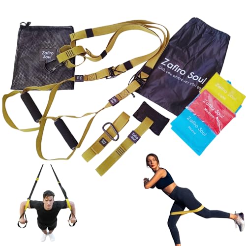 Zafiro Soul Entrenamiento en suspensión, Correas ajustables, Anclaje de puerta, tipo TRX, Correa para exteriores, Bandas de resistencia