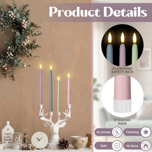 Image of Rossesay 24 Pcs Flameless LED Taper Candles Battery Operated Candles 8.5 inch, 9.65 inch, 10.8 inch, 12.8 inch Flameless Candlesticks Flickering for Christmas Church Wedding(Classic, Light Color)