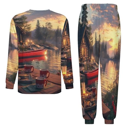 Lake Cabin Boat Men’s Pajama Set Long Sleeve Top And Pants Loungewear Sleepwear Pjs Nightwear4