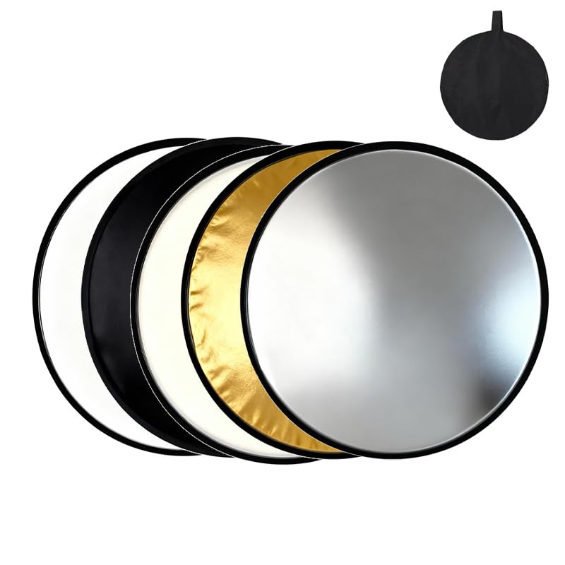 60 CM Réflecteur 5 en 1 pour Photographie, Pliable Reflecteur Lumiere, Panneau Réflecteur Photo Pliable Multi Disques, pour Portrait, Mariage, Selfies et Photographie d’Extérieur