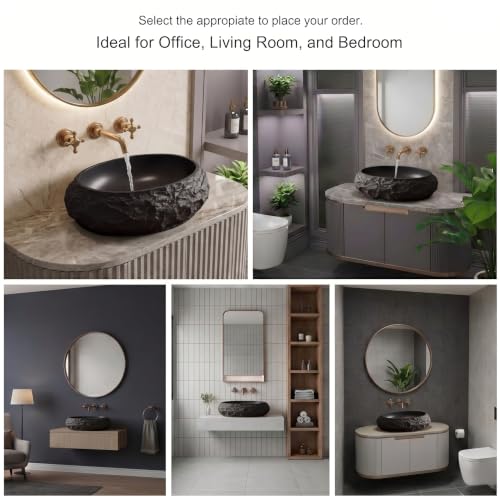 Image of BASSINO 20x15x6 Inches Artificial Stone Table Top Washbasin /Black Stone Texture Luxury Countertop Sink /Modern Rock Finish Wash Basin for Home-Hotel /Small Designer Oval Shape Basin for Bathroom(Matte)