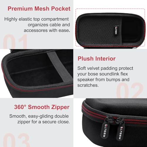 Image of LTGEM EVA Hard Case for Bose SoundLink Flex Bluetooth Portable Speaker (Black) - Protective Carrying Storage Bag