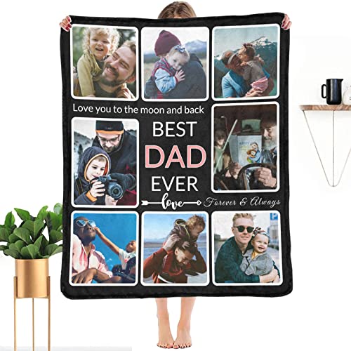 Product Image of the SHIYEL Gifts for Dad Custom Blanket with Photo, Make a Personalized Father's Day Blankets with Picture Customized Fathers Day Throw Blanket for Best Dad Ever, 8 Collage Made in USA