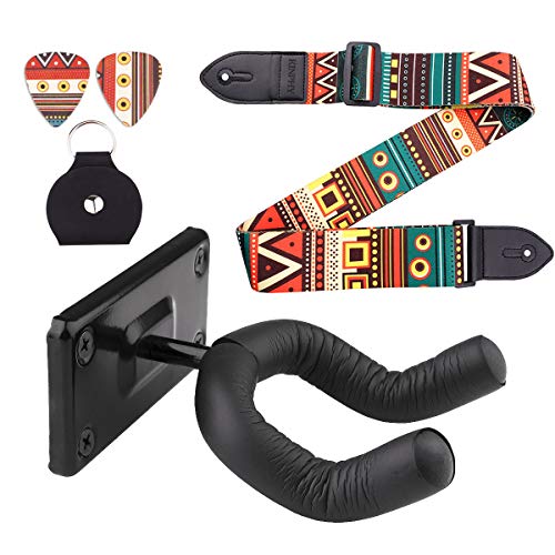KINPHY Guitar Strap and Guitar Wall Mount Hanger, Guitar Accessories Kit Acoustic Set for Electric Bass Guitars, Awesome Gift for Birthday,Christmas,Valentine's Day Holidays