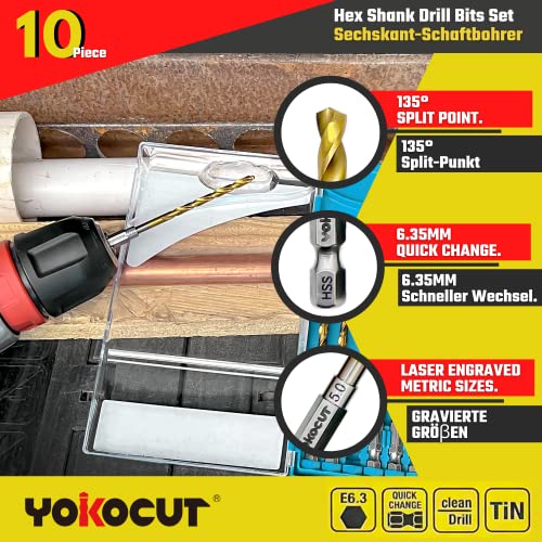 YOKOCUT 10Pcs HSS Hex Shank Drill Bit Set Titanium Drill Bit Set 1.5mm-5mm Quick Change | HSS Step Bit 4-12mm 2 YOKOCUT 10Pcs HSS Hex Shank Drill Bit Set Titanium Drill Bit Set 1.5mm-5mm Quick Change | HSS Step Bit 4-12mm - Image 2