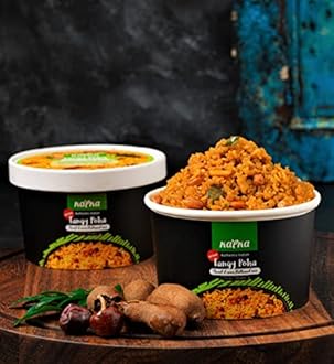 Kapka Tangy Poha Cups Indian Food - 5 Pack - Ready to Eat Authentic Premade Vegan Meals - Just Add Water - Regional Flavor, Non-GMO - 3.5oz/100g