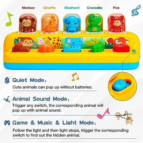 Hieoby 35165M Interactive Pop Up Animal Toys With Music & Light, Montessori Cause And Effect Toys For 1 Year Old Boy Girl Early Learning Musical Baby Toys 9-12-18 Months Stem Toddler Toys Age 1-2 Gift thumb #3