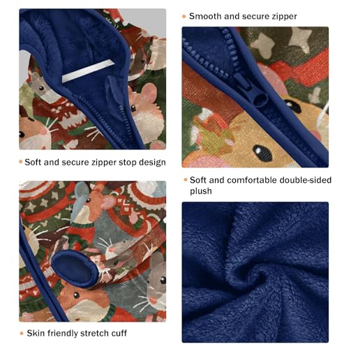 Cute Mice in Sweaters Pattern Toddler Fleece Jacket Girl Boys Hooded Fleece Jacket Coat Warm Outwear Zip-up 3-10T3