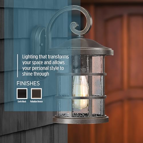 Quoizel Crusade Outdoor Wall Lantern, Coastal Armour 14.25 Inch 1-Light Palladian Bronze Wall Sconce, Clear Seeded Glass, 100W Exterior Wall Lantern Fixture, Outside Lights for Patio, Porch or Garage - Image 3