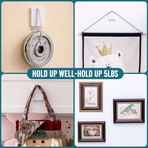 Image of TAILI Picture Hangers 4 Pack(10 Strips), Adhesive Picture Hanging Hooks Without Nails, No Damage Sawtooth Hangers, Art Hanger Hooks for Bathroom Kitchen Home Door Closet, White
