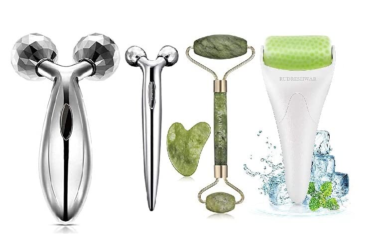 RUDRESHWAR Manual Non Electric Body, Face Massager Roller, ice Roller, 3D Massager Roller, Mini 3D Face Massager, And Anti Aging 100% Natural Stone Jade Roller With Gau Sha Stone Facial Massager (B09T53185X) Amazon Price History, Amazon Price Tracker