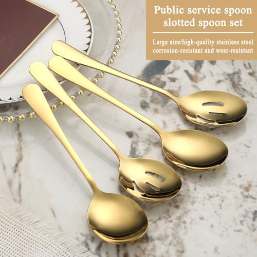 Gold Serving Spoons 4 Pieces, ReaNea Stainless Steel Serving Utensils Set inclunde 2 Serving Spoon 2 Serving Slotted Spoons, Dishwasher Safe - Image 4