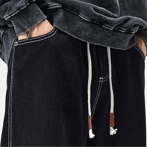 Men's Drawstring Elastic Waist Jeans Classic Baggy Relaxed Fit Denim Pants Hip Hop Straight-fit Loose Jean Pant3