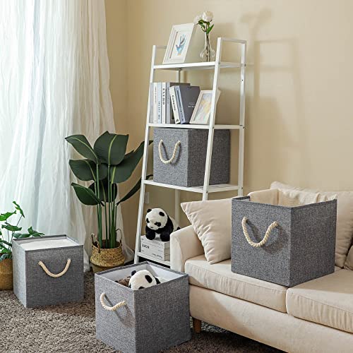 Yawinhe Collapsible Storage Basket 4-Pack, Open Storage Cube Bins With Thick Rope Handles, For Organizing, Shelves, Toys, Clothes, Office, 12.6X12.6X12.6In, Grey, Snk033G-4 #TOP2