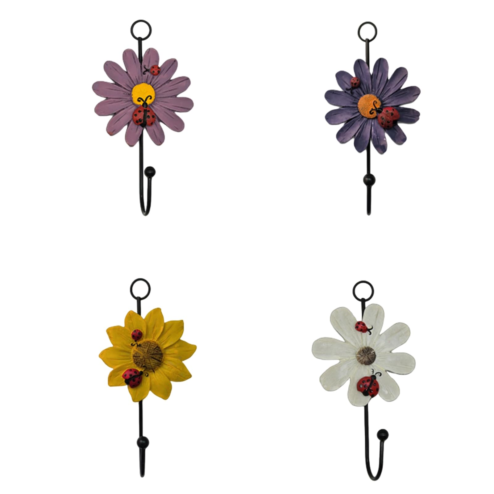 4PCS Decorative Hook Flower Shape Single Hook Resin Petals Wrought Iron Strong Load Capacity for Coats Scarves Keys