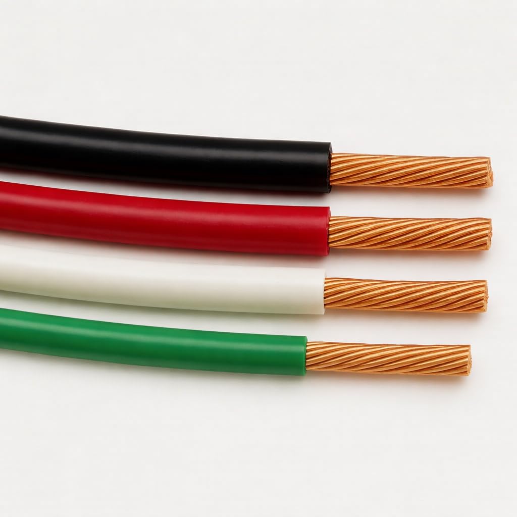 20 FT THHN Stranded Copper Wire – 6 AWG Black, Red, White + 10 AWG Green Ground