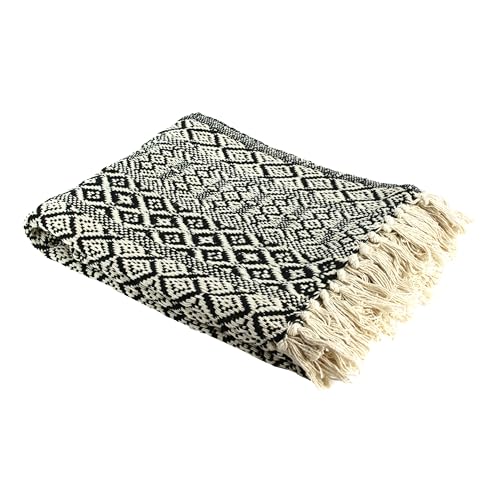 HOME DECO FACTORY - TX8003 Plaid Ethnique à Franges en Coton Ultra Doux - Motif Carreaux Tendance - pour Canapé ou Lit - Dimensions 150 x 120 cm - Couleur...