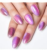 GLAMERMAID Hot Pink Purple Ombre Press on Nails Medium Almond, Handmade Chameleon Gel Magnet Cat ...