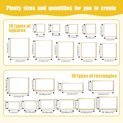 Image of 20 Sets Stretcher Bars for Needlework with 100 Tacks,10 Sizes 40Pcs Wooden Canvas Splicing Stretcher Bars Needlepoint Embroidery Stitch Frame Set for Crafts Art Supplies for Women