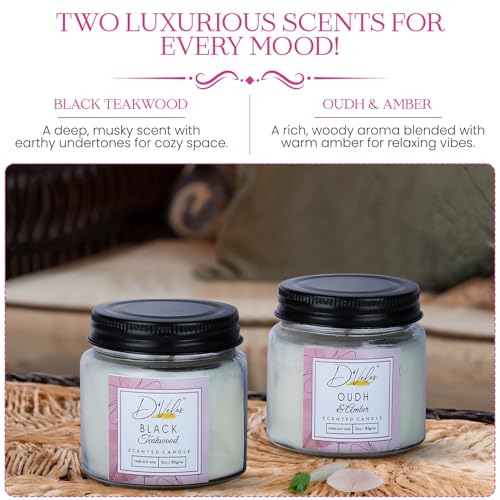 Image of D'Velas Scented Jar Candles Pack of 2 with Black Screw Lid I 2 Scented Candle for Gifting & Home Decor & Other OccasionsI Up to 15 Hours Burn Time