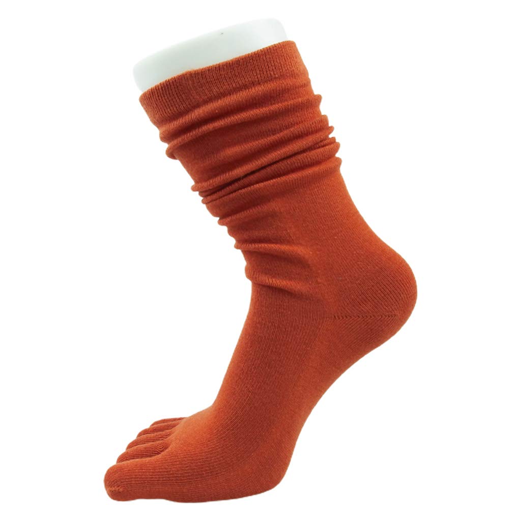 Maxtonser Women's Orange Five Finger Long Tube Socks Solid Colour Toe Separated Yoga Cotton Hosiery Crew Socks