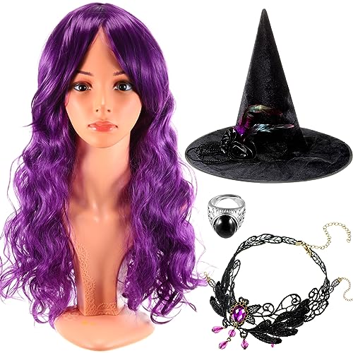 Xtinmee 32 INCHES/ 80 CM 4 Pcs Halloween Witch Hat And Wig Sets thumb #6