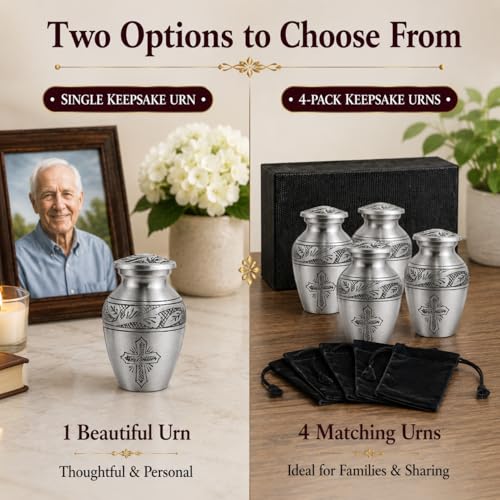 Image of Trupoint Memorials Cremation Urns for Human Ashes, Funeral Memorial Urn for Male and Female, Decorative Burial Metal Urn Collection for Adult Men & Women - Silver Cross, 1 Keepsake