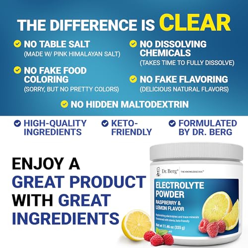 Dr. Berg Zero Sugar Hydration Keto Electrolyte Powder - Enhanced w/ 1000 mg of Potassium & Real Pink Himalayan Salt (NOT Table Salt) - Raspberry & Lemon Flavor Hydration Drink Supplement - 50 Servings - Image 6