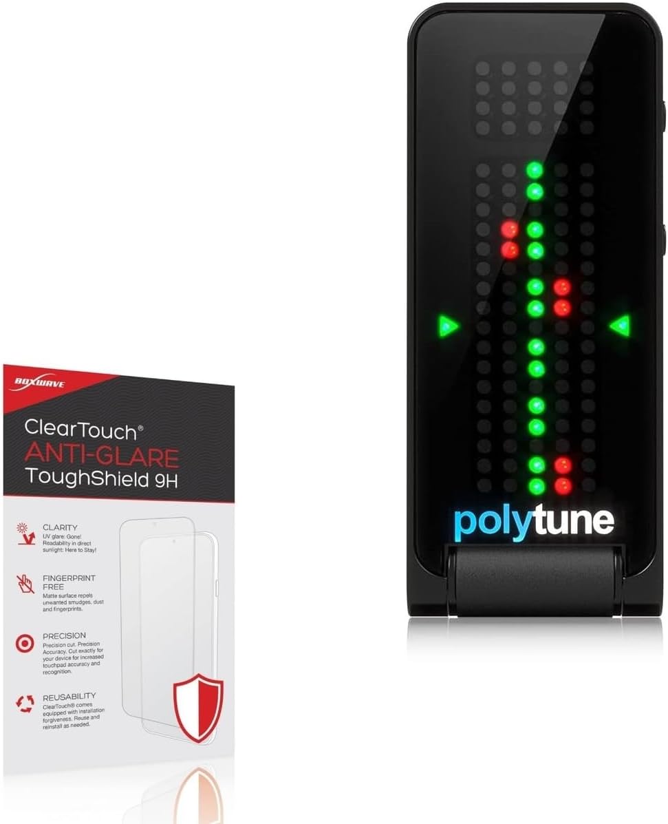 BoxWave Screen Protector Compatible With TC Electronic Polytune Clip - ClearTouch Anti-Glare ToughShield 9H (2-Pack), Anti-Glare 9H Tough Flexible Film Screen Protector