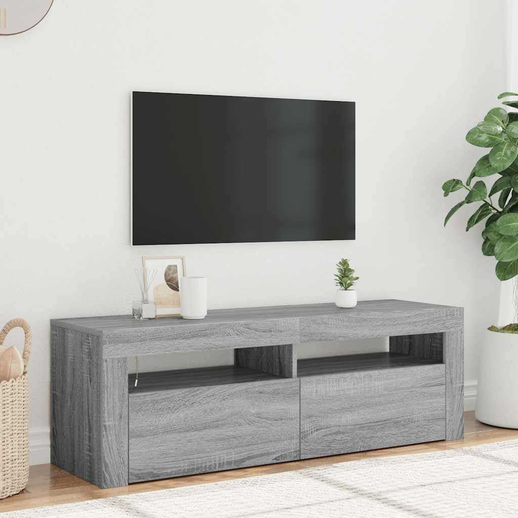 Meuble TV rangement pratique gris Sonoma pour organiser les câbles et consoles de salon