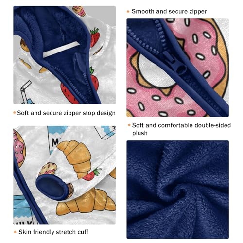 Sweet Treats and Milk Prints Toddler Fleece Jacket Girl Boys Hooded Fleece Jacket Coat Warm Outwear Zip-up 3-10T3