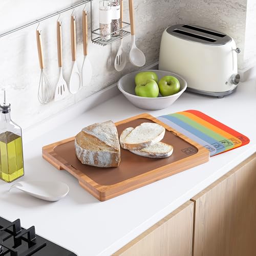 Tabla de cortar rectangular de bambú con 7 tapetes codificados miniatura 4