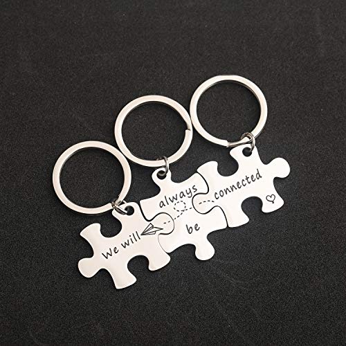 Myospark We Will Always Be Connected Puzzle Keychain Set Of 3 Long Distance Relationship Gift For Best Friends Family (3Pcs Connected Keychain Set) #TOP2