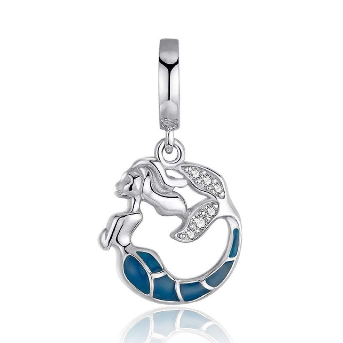 EVESCITY 925 Real Silver Glow in The Dark Hollow Luminous Stone Open-able Beads For Charm Bracelets ♥ Best Jewelry Gifts for Her Women ♥ (Glowing Mermaid Tail)