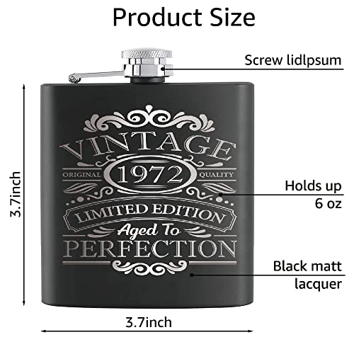 Touner Vintage 1972 Hip Flask For Shot Drinking Of Alcohol Whiskey And Vodka, 50Th Birthday Aged To Perfection, 50 Years Old Anniversary, 50Th Birthday Hip Flask #TOP1