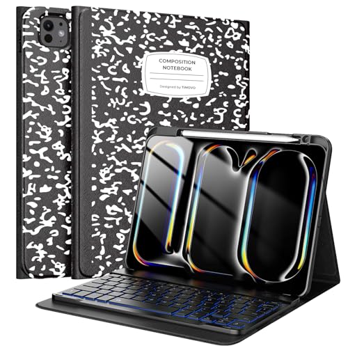 TiMOVO Keyboard Case for iPad Pro 11 Inch M5 2025/M4 2024 with Pencil Holder, Magnetic Detachable Keyboard with Backlight, Notebook Black
