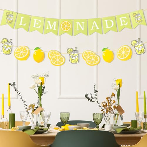 Image of Lemonade Banner for Lemonade Stand Decorations, Lemon Garland Sign Summer Lemon Party Decorations Lemonade Party Supplies Decor