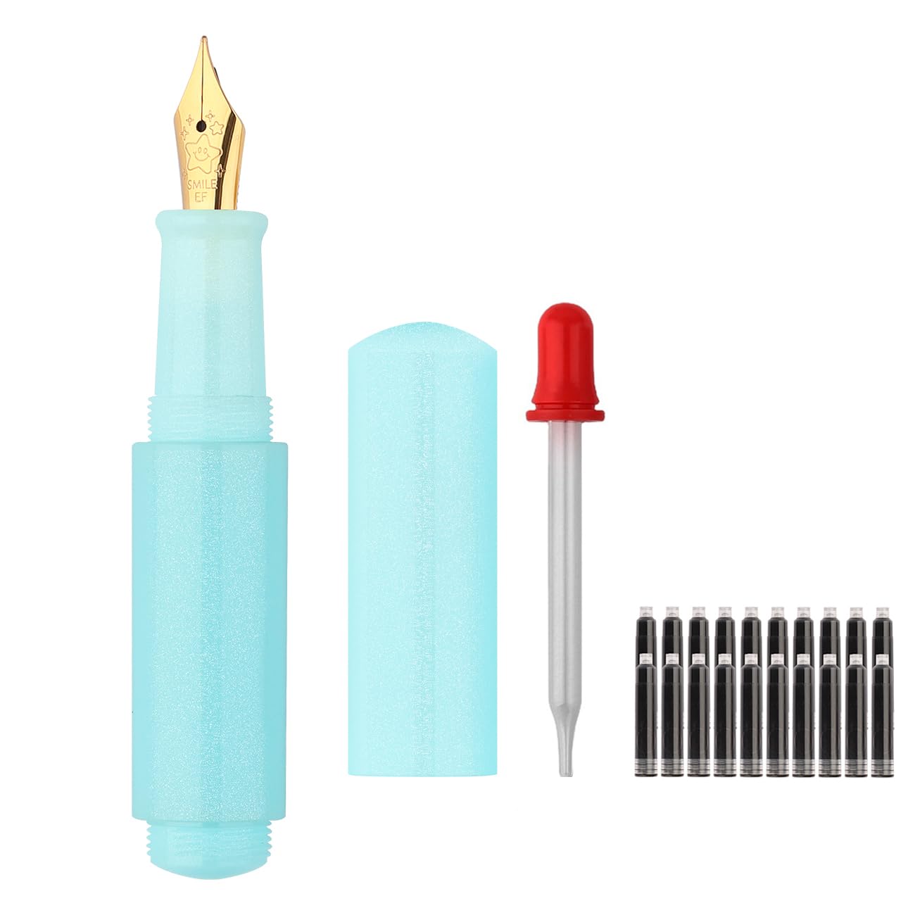 SIPLIV Wancai Mini Candy-colored Fountain Pen Pocket-Size Travel Pen with Short Size Eyedropper and 20 Black Ink Cartridges - Iridium Extra Fine Nib, Blue — image 1
