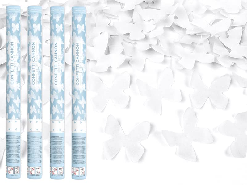 4 pétalos de rosa de cañón de confeti, corazones, bodas, cumpleaños, aniversarios, baby shower, suministros de fiesta, 60 cm (mariposa blanca)