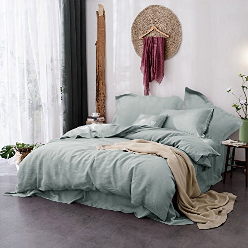 Merryfeel Linen Duvet Cover Set,100% French Linen Duvet Cover Set,Luxury Bedding Set- Full/Queen - Aqua - Thumbnail 3